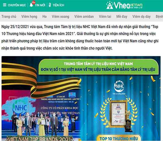 [Vhea] “Top 10 Thương hiệu hàng đầu” vinh danh NHC Việt Nam – Đơn vị hỗ trợ tư vấn giải quyết trầm cảm uy tín