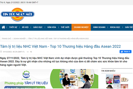 [Tin Tức Ngày Mới] Tâm lý và Phát triển Con người NHC Việt Nam - Top 10 Thương hiệu Hàng đầu Asean 2022