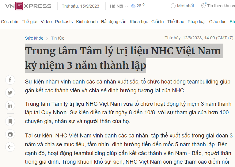 [VNEXPRESS] Trung tâm Tâm lý và Phát triển Con người NHC Việt Nam kỷ niệm 3 năm thành lập